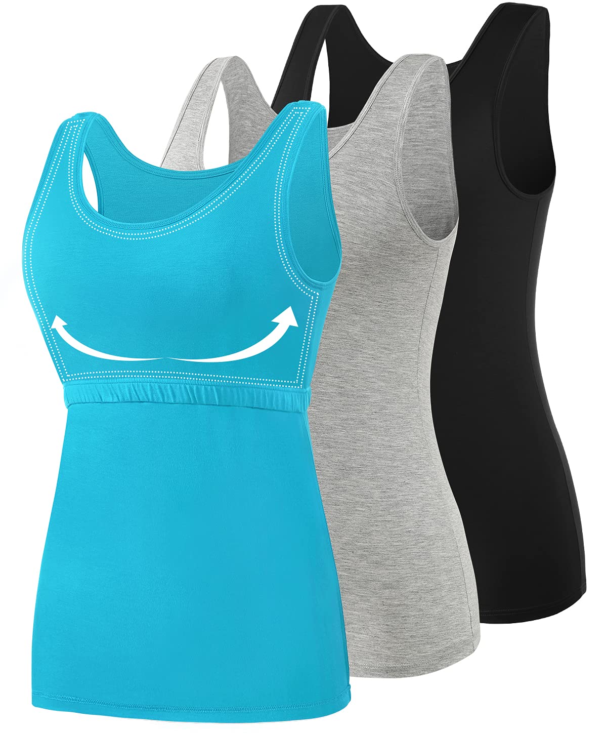 Vislivin Cotton Tank Tops with Shelf Bra for Women Stretch Tanks Wide Strap Undershirts