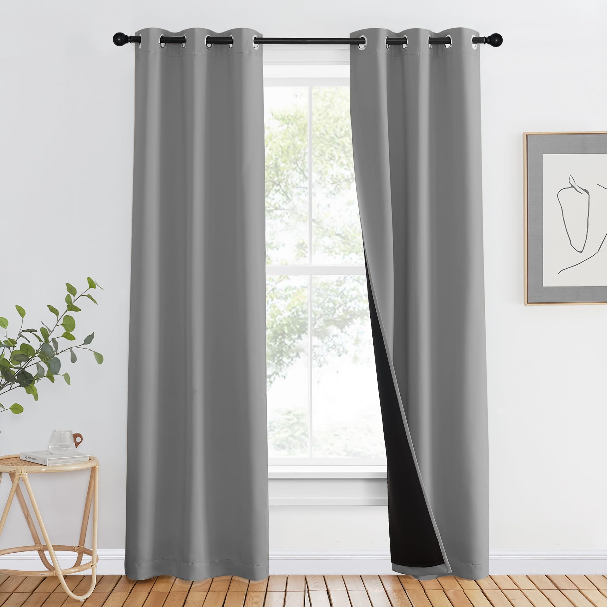NICETOWN Full Shade Curtain Panels, Pair of Energy Smart &amp; Noise Blocking Out Blackout Drapes for Dining Room Window, Thermal Insulated Guest Room Lined Window Dressing(Silver Grey, 37 x 80 inch)