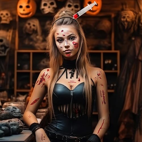Miniatura 5 de DECYOOL Diadema de terror de Halloween, 36 piezas de accesorios de maquillaje de zombi de Halloween, accesorios de disfraz de Halloween para