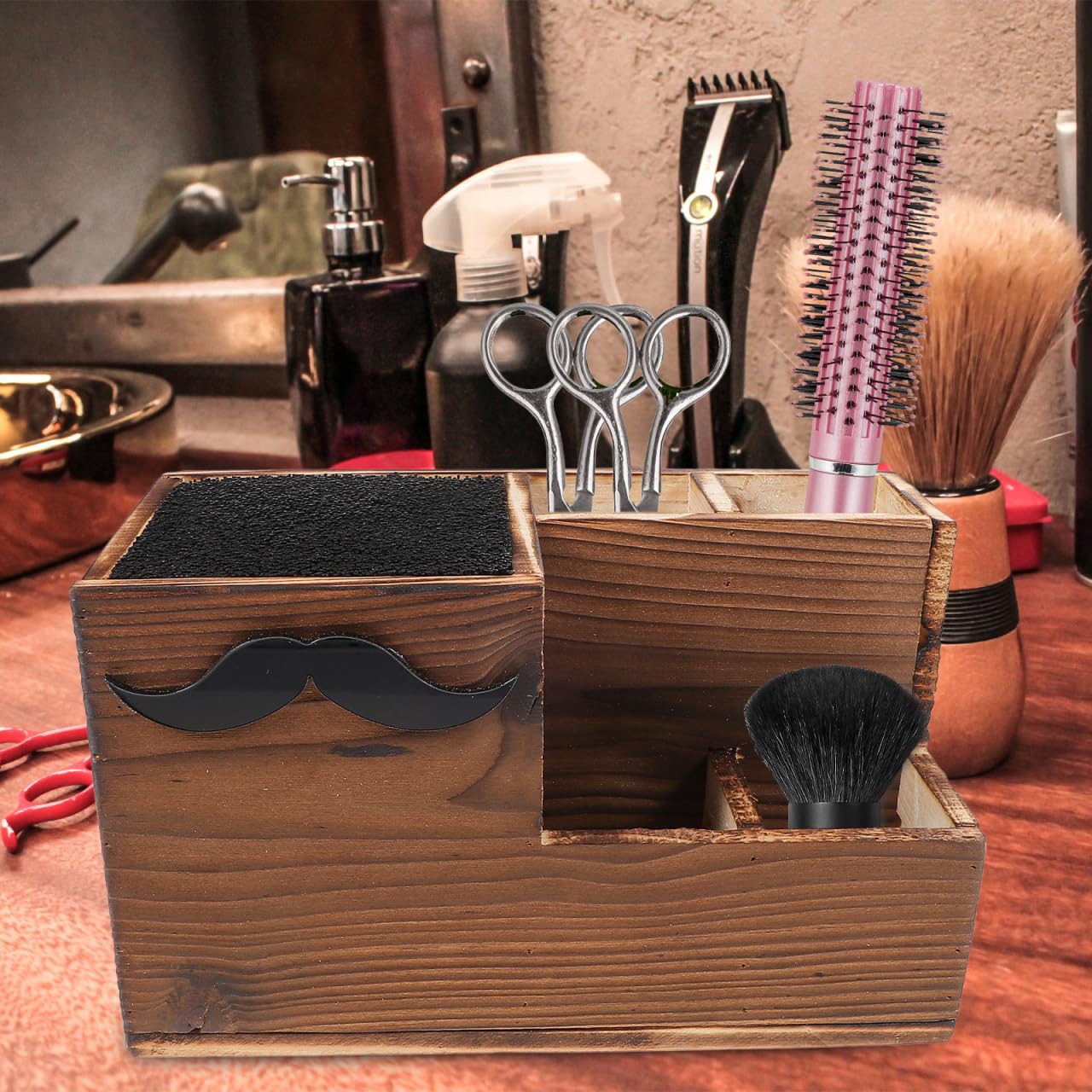 Luxshiny Salon Schere Halter Rack Holz Friseur Schere Lagerhalter Friseur Kämme Clips Desktop Schreibtisch Organizer Zubehör für Salon Büro zu Hause