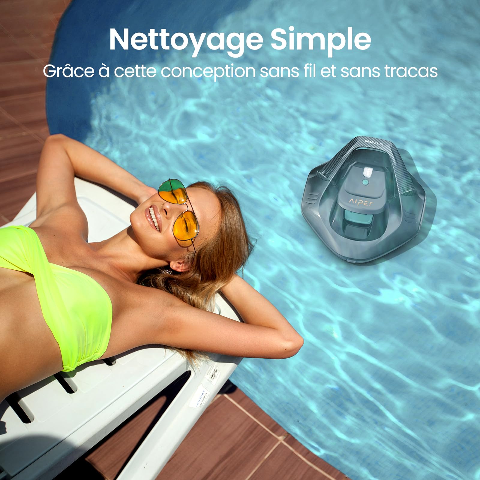 AIPER Robot de Piscine, Aspirateur de Piscine avec 90 Minutes de Fonctionnement, Nettoyeur de Piscine avec Double Moteur D'entraînement, sans Fil, Idéal pour Les Piscines de Moins de 80 Mètres Carrés