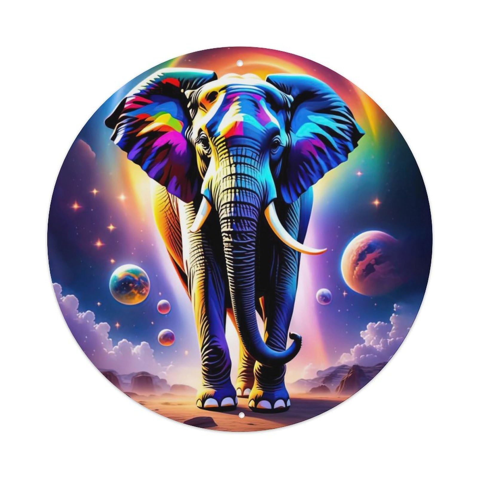 Animal Artwork Elephant Under The Stars Vintage Metal Tin Sign Plaque Wall Decor for Cafe, Club Bar, Office, Garden Metal Poster 8x8Inch