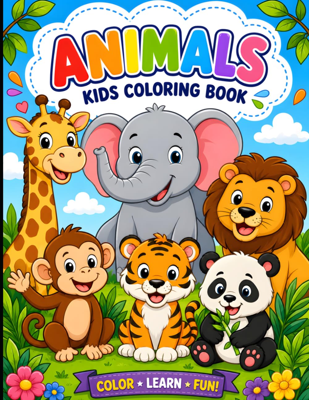 Colorful Animals : Fun Coloring Book for kids aged 3 to 7: Fun and Easy Animal Coloring Pages for Boys and Girls | Cute Zoo, Farm, Jungle, and Forest Animals for Creative Learning and Relaxation