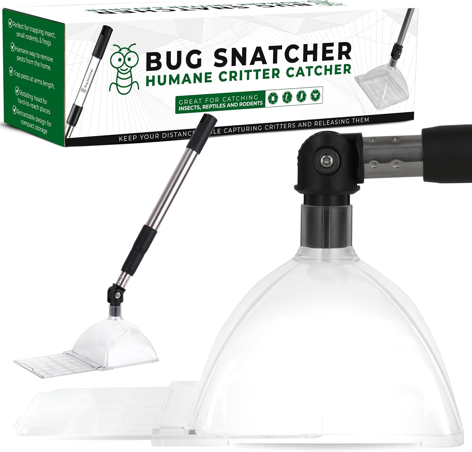 Bug Catcher Container & Extendable Stainless Steel Stick | See-Through Insect Trap for Spiders, Ants, Lizards | Humane Bug Catcher for Home | Educational Tool for Kids & Adults
