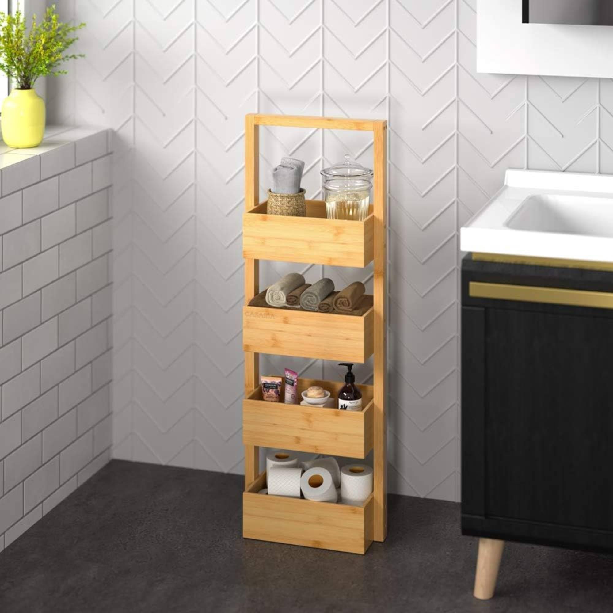 Portaoggetti Doccia In Bambù SereneLife A 2 Ripiani - Organizer Bagno Antiscivolo Con Mensola Autodrenante Per Shampoo E Sapone