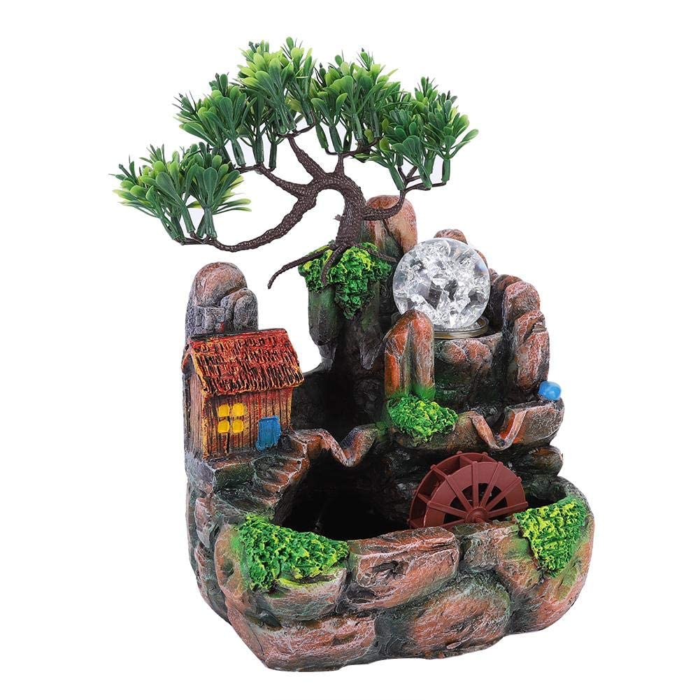 Fuente Interior, Fuente de Mesa, Meditación En La Sala de Estar con Iluminación para decoración Interior y Exterior Humidificador decoración de Habitación de Regalo 18.5 x 14.2 x 20 cm(EU 220V)