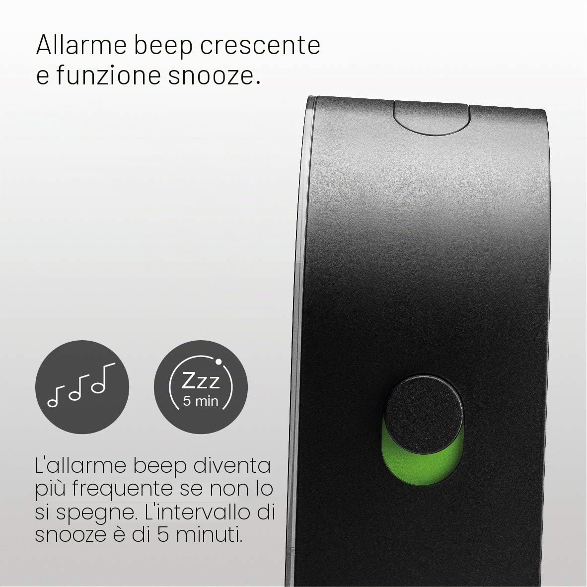 Braun Classic Analogue Alarm Clock with Snooze and Continuous Backlight, Quiet Quartz Movement, Crescendo Beep Alarm in Black, model BC22B.