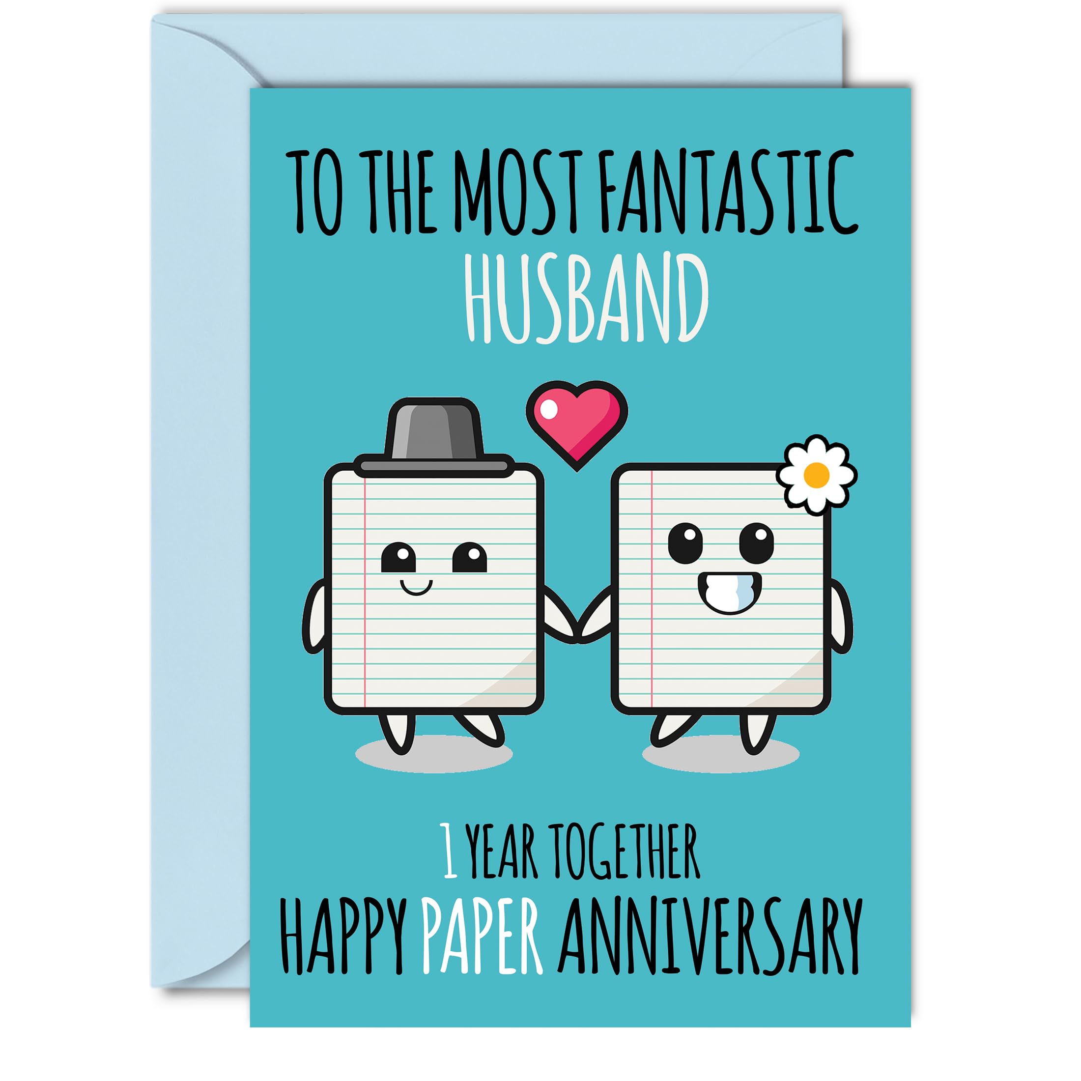 Cute Paper Anniversary Card for Husband - 1 Year Together - Happy 1st Wedding Anniversary Cards for Husband from Wife, A5 Greeting Cards Anniversaries