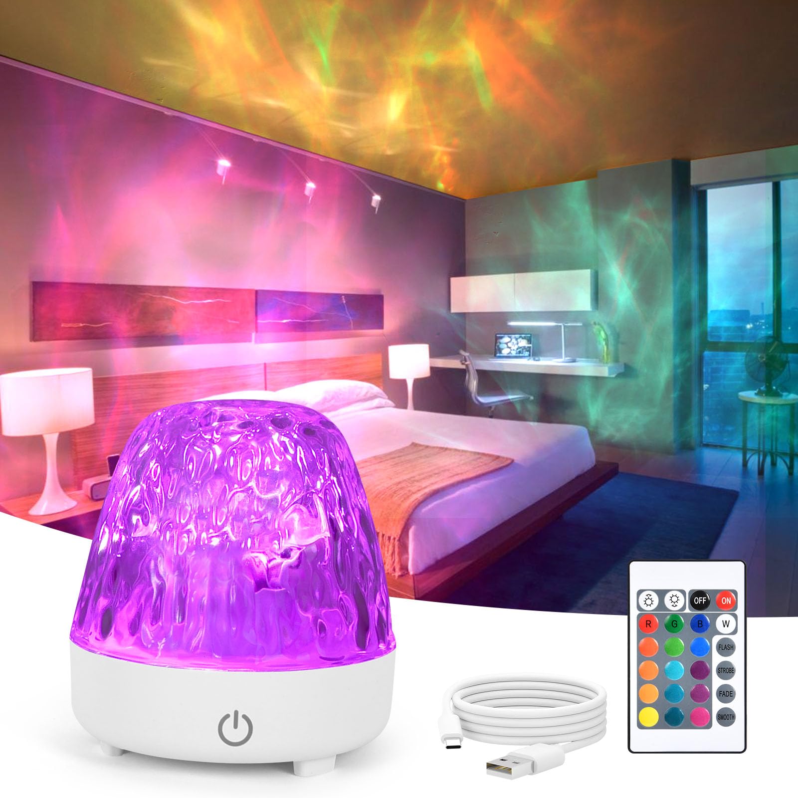 URAQT Ocean Lamp Aurora Night Light, Ocean Wave Ceiling Projector, Sensory Night Lights with 16 Colors, 30 Lighting Modes, Northern Lights Cube, for Bedroom Party Game Birthday Gifts for Kid Women Men