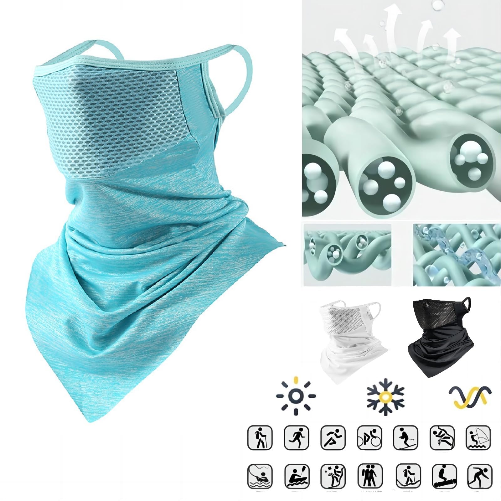 Paquete de 3 máscaras triangulares colgantes para orejas, protección solar de verano, máscara facial de seda de hielo, polaina para el cuello, bandana para exteriores