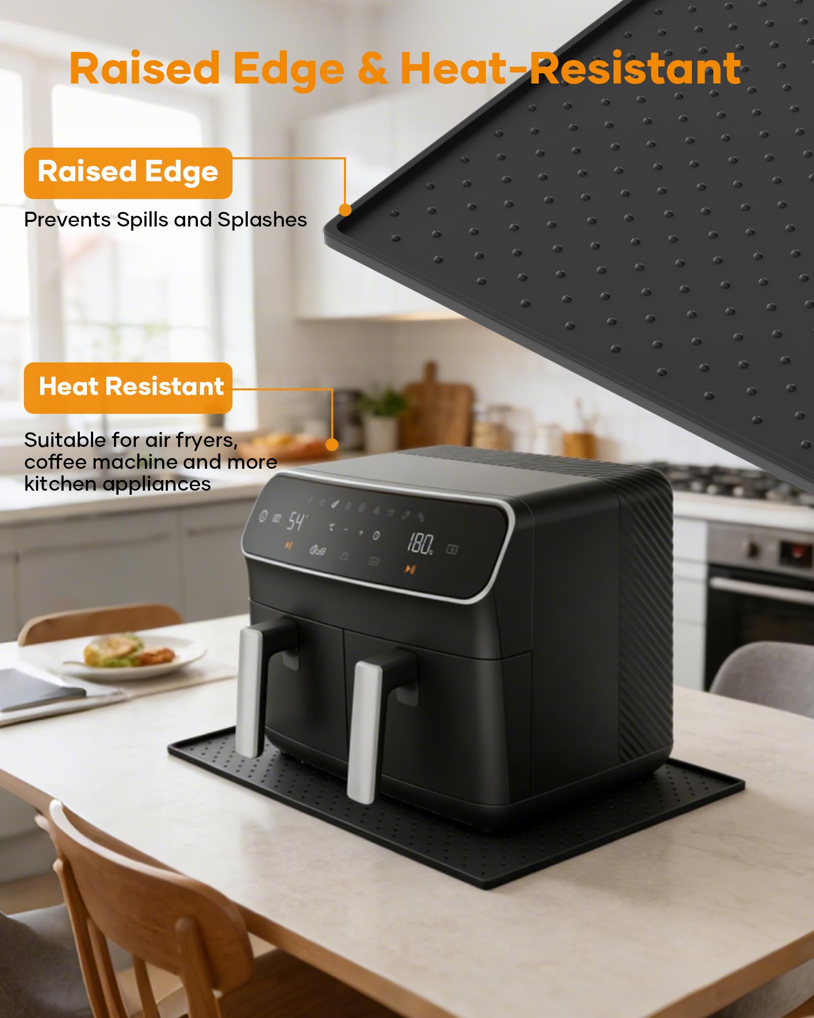 Podkładka pod ekspres do kawy, 48 x 30 cm, silikonowa mata do ekspresu do kawy, odporna na wysokie temperatury, mata silikonowa do De Longhi Magnifica Philips LatteGo Ninja Airfryer