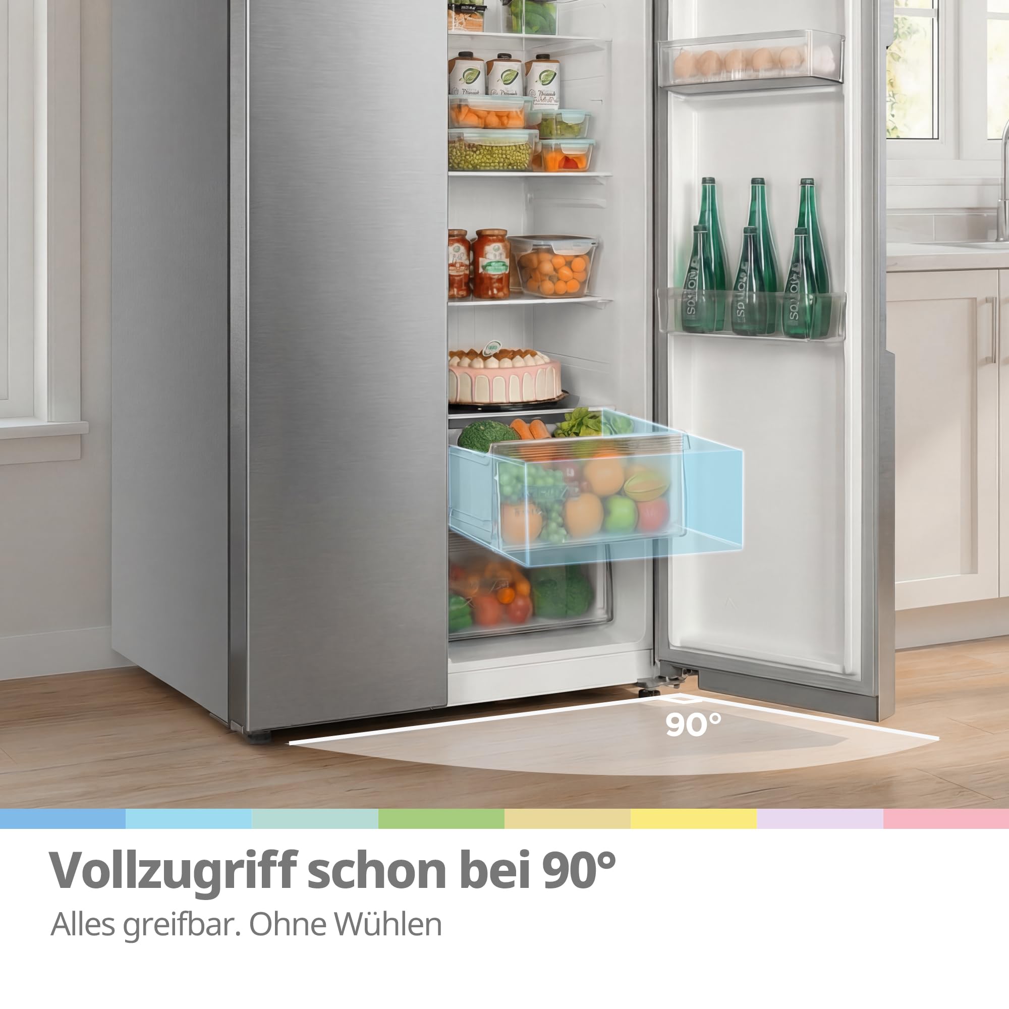 Comfee Side-by-Side Kühl-Gefrierkombination 553 L No Frost 35 dB Multi-Air-Flow Platinum Fresh Sensor SuperCool Titan-Grau RCS536LS01EU