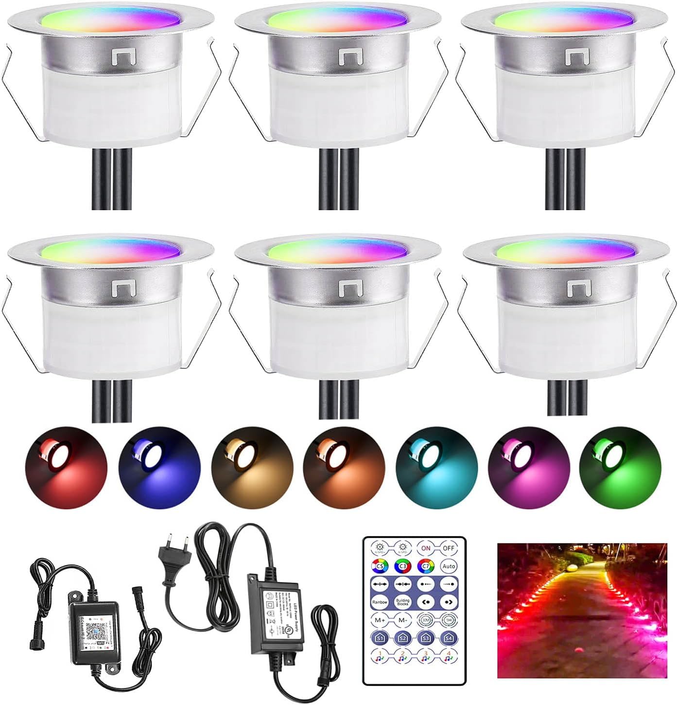 SUBOSI6x WiFi Dreamcolor RGB LED Spotlight Outdoor Lighting Ø31mm Hunting Effect Multicolor Patio Lighting DC12V 0.2W Works with Alexa, Google Home, IP67 Waterproof LED Recessed Patio Lighting