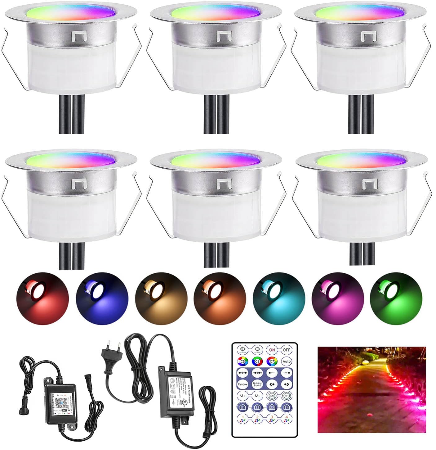 SUBOSI6x WiFi Dreamcolor RGB LED Spotlight Outdoor Lighting Ø31mm Hunting Effect Multicolor Patio Lighting DC12V 0.2W Works with Alexa, Google Home, IP67 Waterproof LED Recessed Patio Lighting