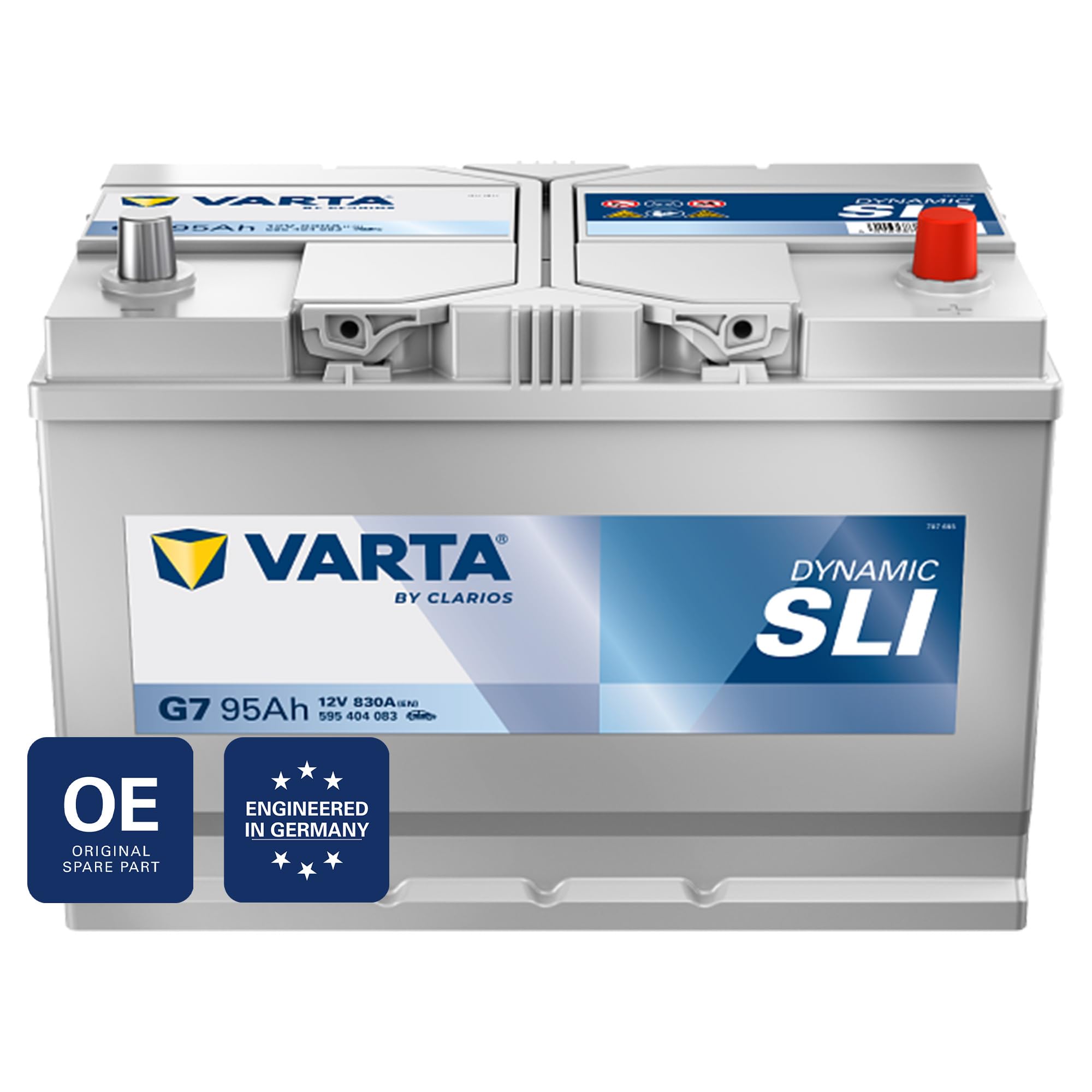 VARTA Dynamic SLI (G7) 12V 95Ah 830A – Nassbatterie für KFZ mit Standardausstattung, ohne Start-Stopp-System