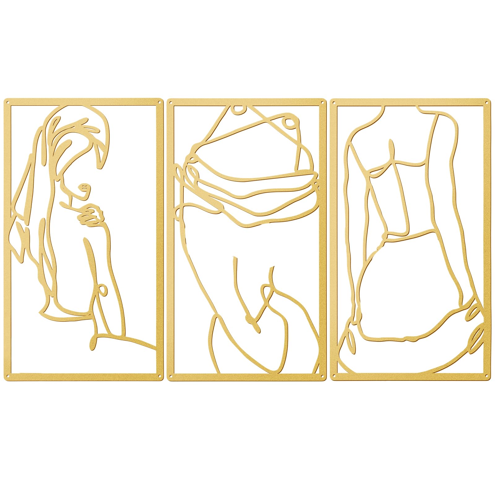 Peryiter 3 Pcs Modern Minimalist Wall Decor Abstract Metal Wall Art Metal Line Art Woman Body Artwork (Gold)