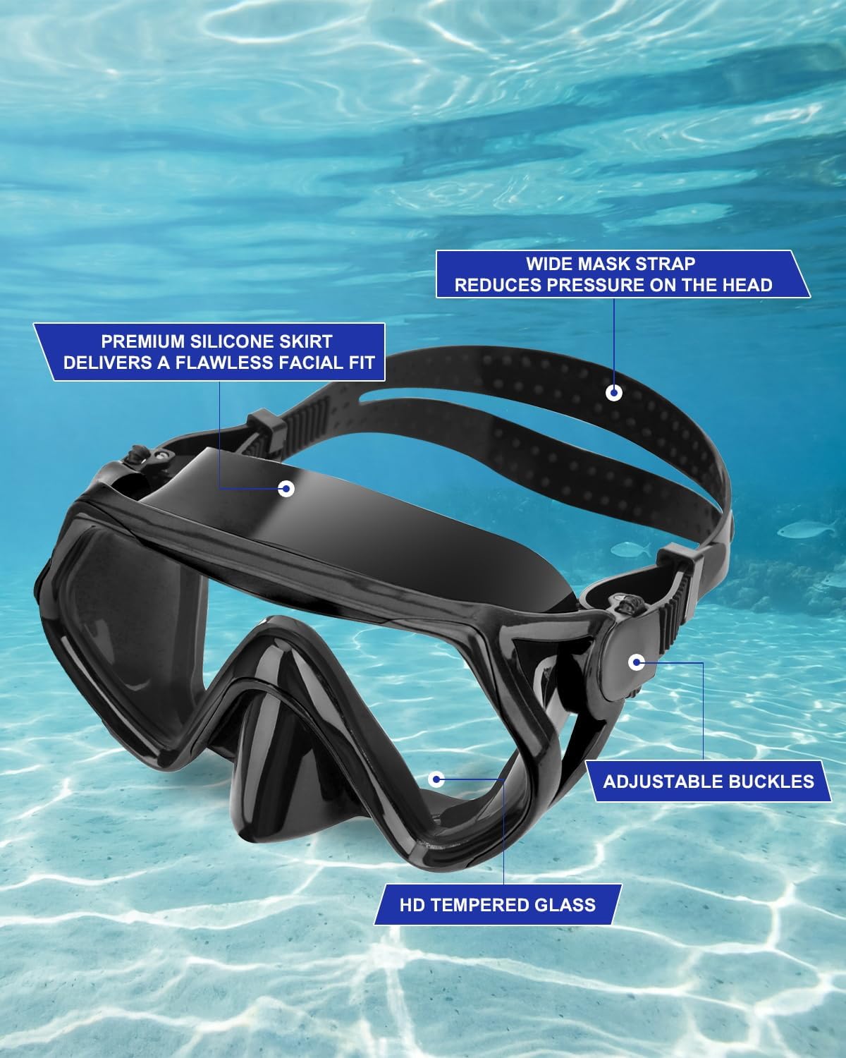 Snorkeling Gear for Adults, Dry Snorkel Mask Set, Scuba Diving Snorkle mask Set Adult, Panoramic Wide View Anti-Fog Dive mask, Swimming Diving Snorkeling Packages - Image 4