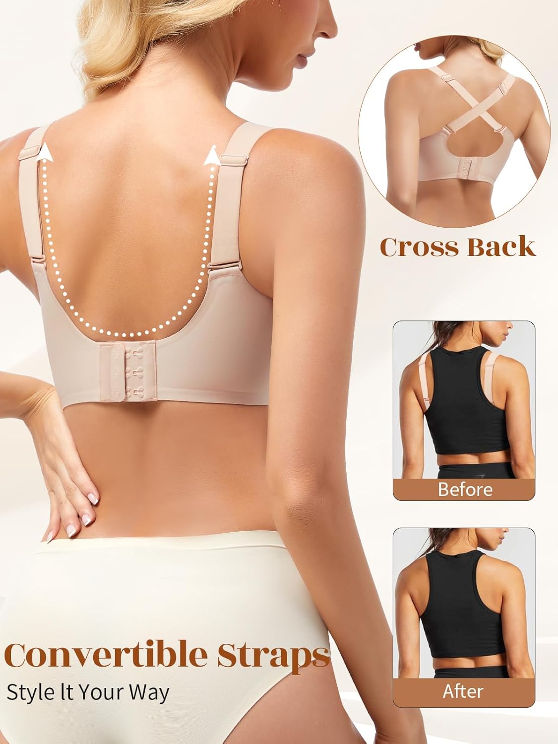 Wireless Bras for Women with Support V Mesh No Underwire Everyday Bras Full Coverage Push Up Bralette - Image 3