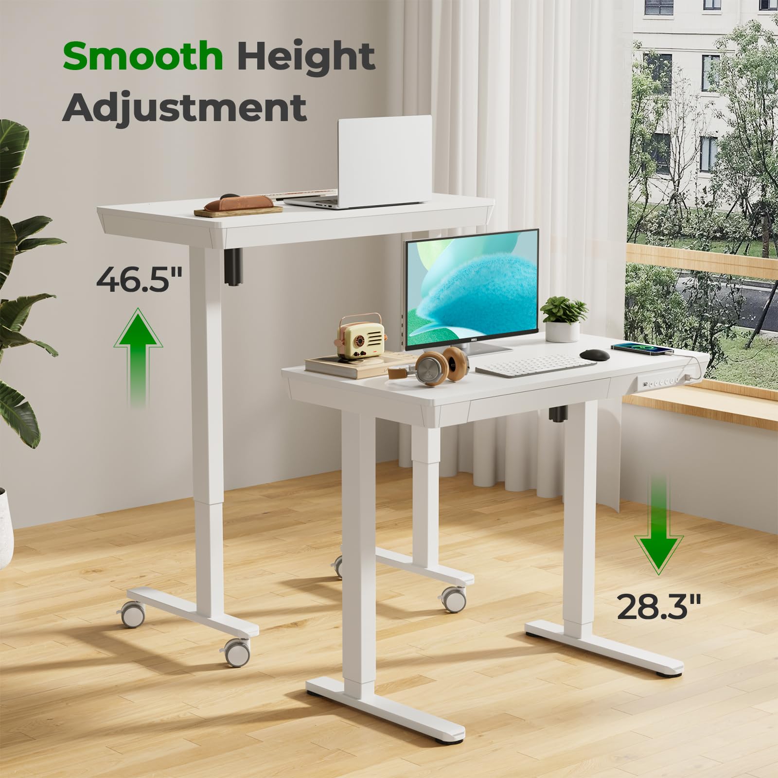 Small Standing Desk with Drawer 35 x 20 Whole Piece Tabletop Electric Sit Stand Desk Height Adjustable Desk — view 4