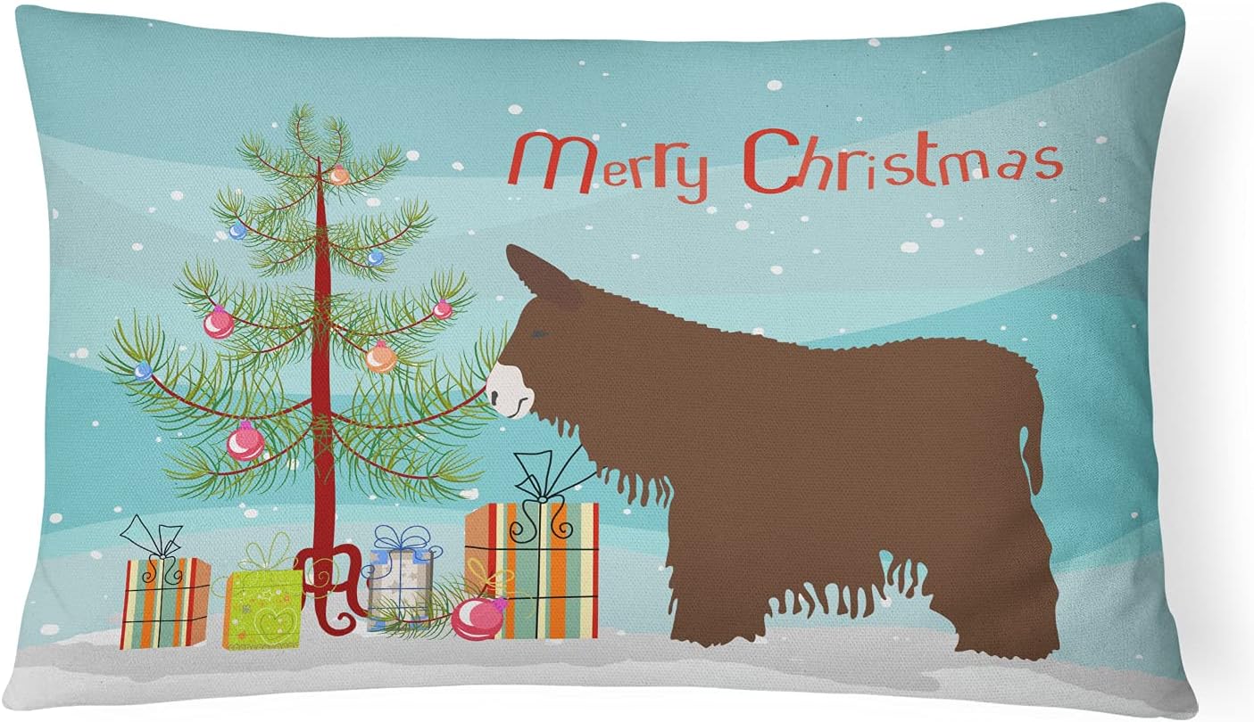 Caroline's Treasures BB9219PW1216 Poitou Poiteuin Donkey Christmas Canvas Fabric Decorative Pillow, Teal Machine Washable, Indoor Outdoor Decorative Pillow for Couch, Bed or Patio, 12HX16W