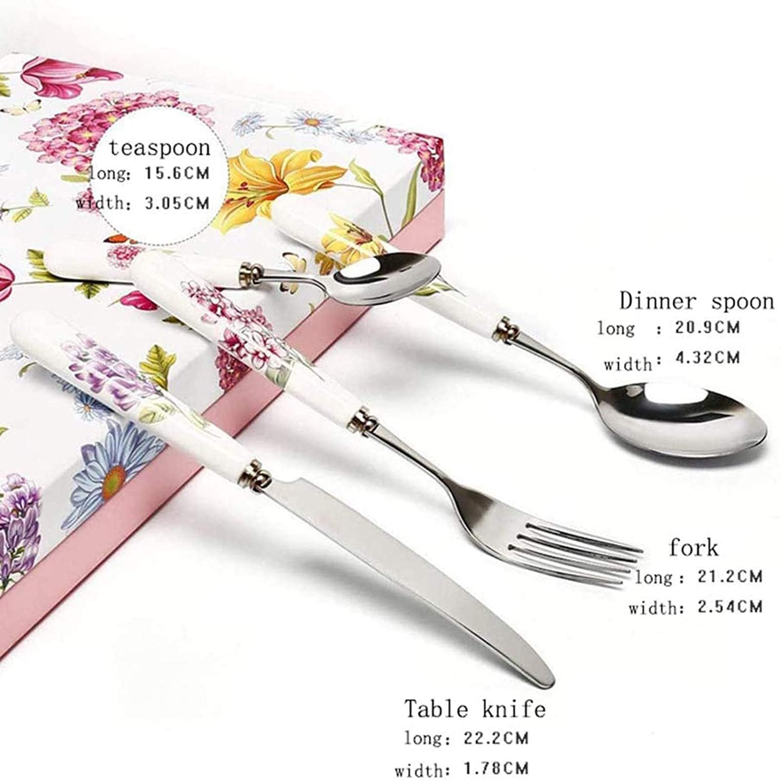 Set di posate in acciaio inox da 24 pezzi con manici in ceramica | adatto per matrimoni, Natale, compleanni