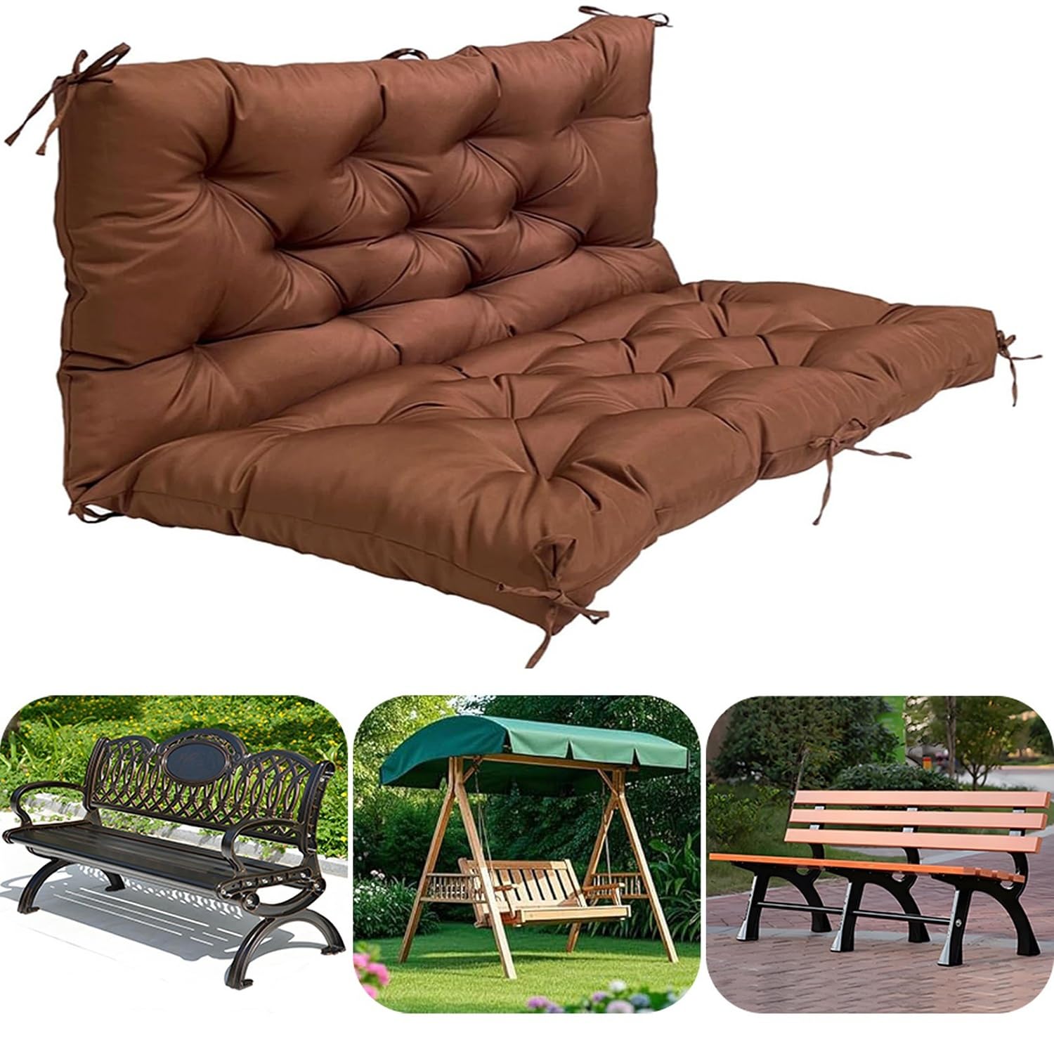 Cojín Waterproof para Banco de Jardín con Respaldo - 2-3 Piazze (120x100cm) - Incluye Correas Antideslizantes para Tumbonas y Columpios (Azul Claro)