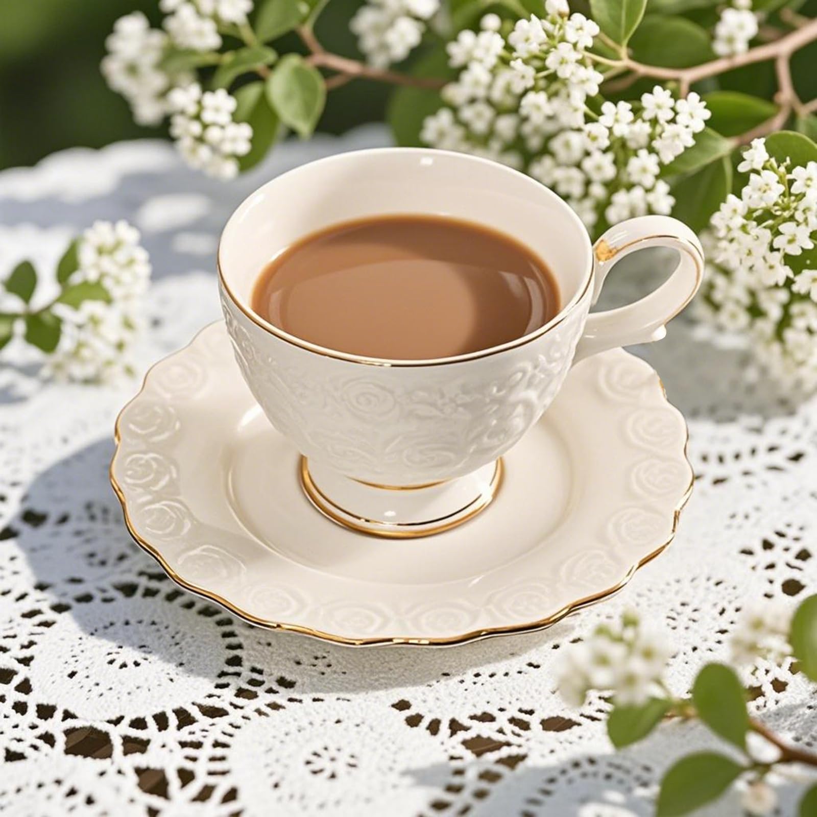 Service À Thé Vintage En Porcelaine 18 Pièces Avec Soucoupes Et Cuillères - Service À Thé Européen En Porcelaine Fine 200 Ml - Service À Café/Thé - Cadeaux Pour Femmes