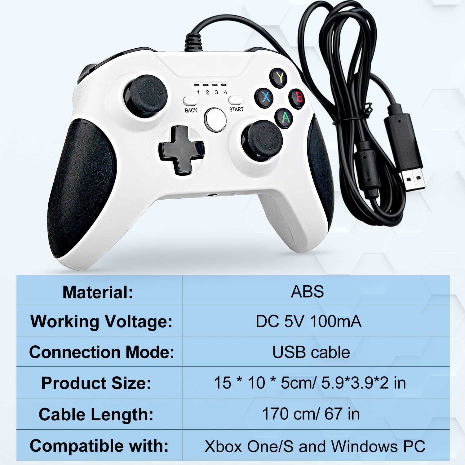 OSTENT Wired USB Manette de jeu Manette de jeu pour Microsoft Xbox One/Xbox One S/Windows PC pour ordinateur portable couleur blanche