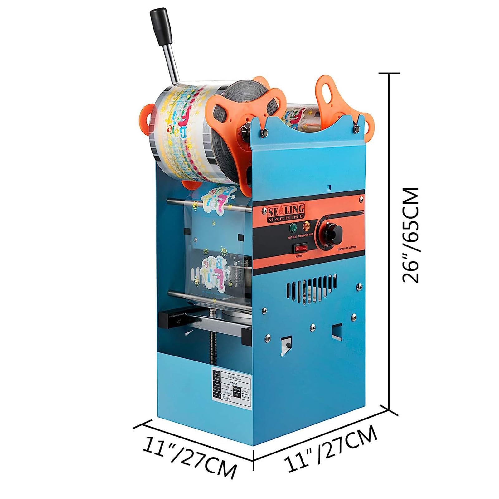 manuelle de scellage de gobelets salons de thé, cafés et salons de thé au lait, 300 à 500 gobelets par heure, compatible avec les gobelets de 90/95 mm, acier au carbone et ABS