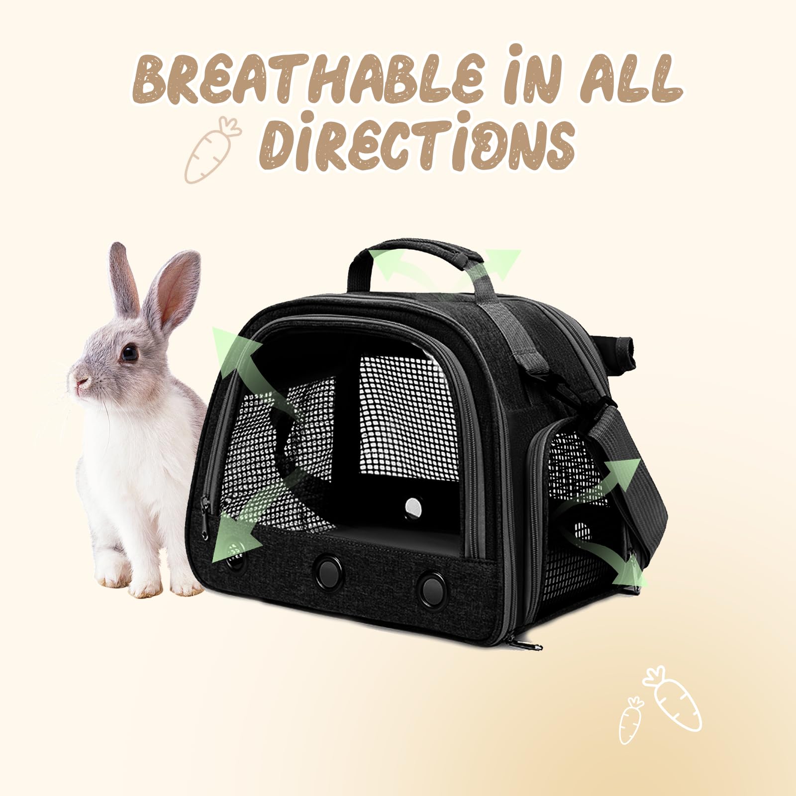 Bolsa de Transporte de Animales pequeños, 35 * 25 * 23cm Bolsa de Viaje saliente para Mascotas, Portador de Conejillos de Indias portátil con Malla Transpirable para pájaro, Rata,Negro