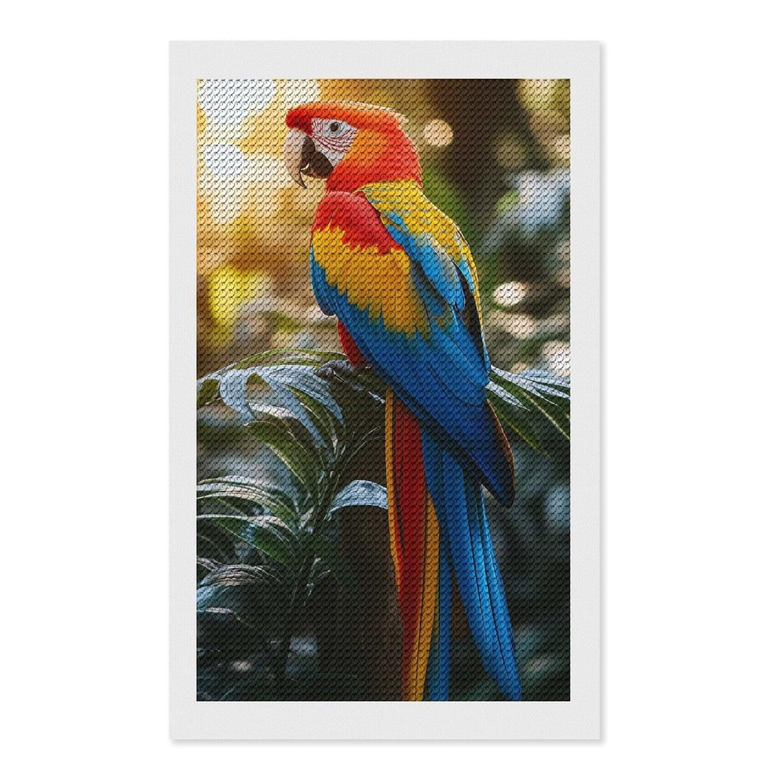Junmoney Colorful Macaw Parrot Perched on Branch Diamond Painting Canvas Set 12"x20", Full Kit Included, Calming Craft to Unwind, Farmhouse Decor, Christmas Gift