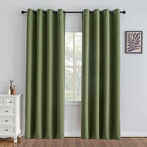 Miniatura 33 de Cortinas opacas de 96" de largo, juego de 2 paneles, cortinas opacas para dormitorio de 96" de largo, cortinas con bolsillo para barra que ahorran