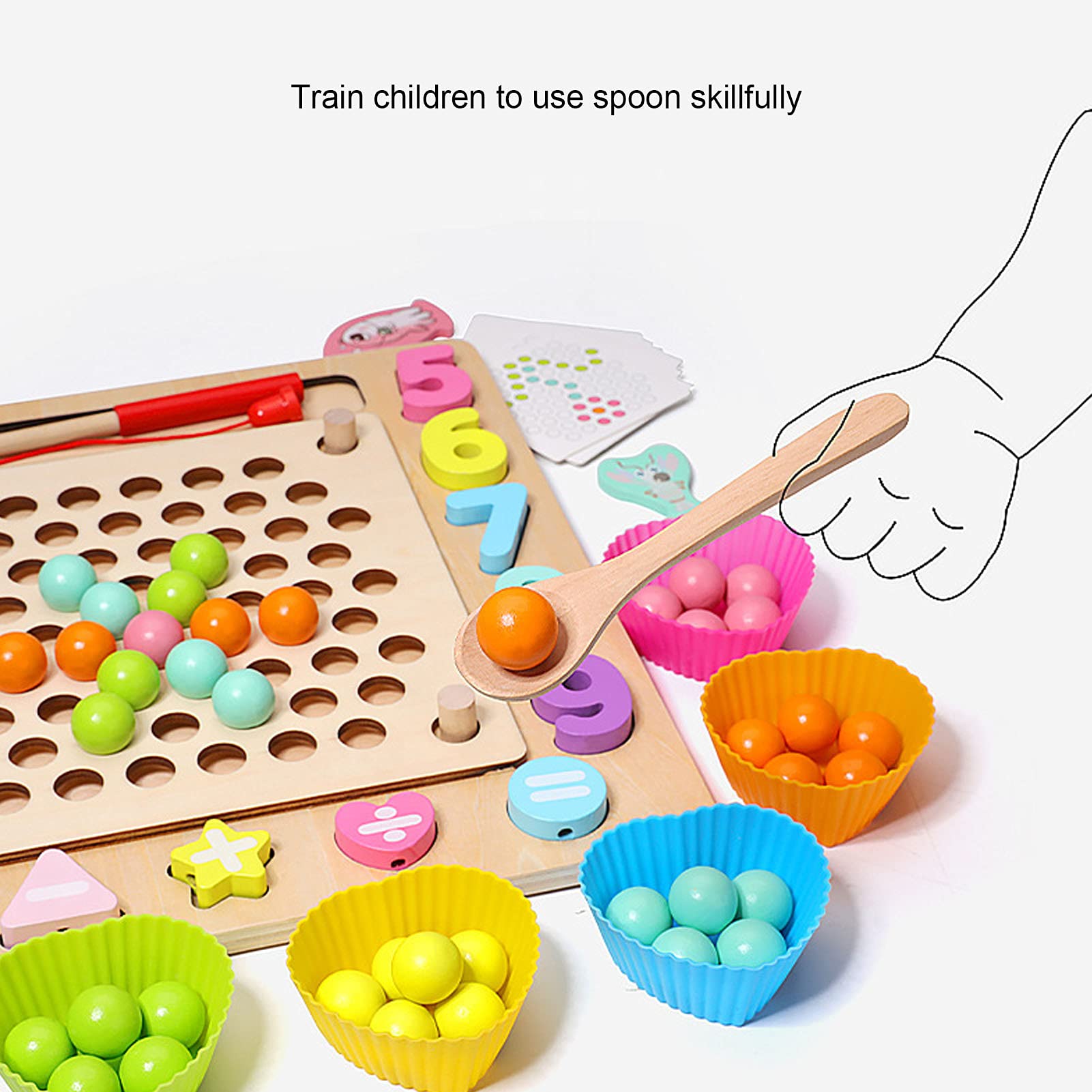 Juego de Pesca magnético de Madera, Tablero de Rompecabezas con Cuentas de Clip, Juguete de Habilidad motora Fina, Juguete Educativo, para niños de años de Edad,