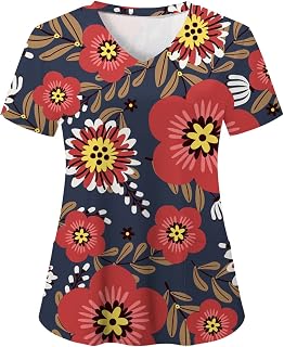 Nurse Tops for Women Womens Scrub Tops Nurse Uniforms T-Shirt Work Uniform with Pocket Short Sleeve Casual Graphic Tops
