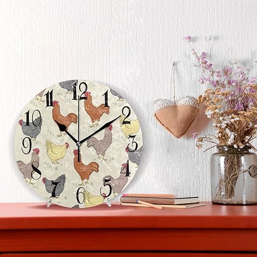 Miniatura 2 de ALAZA Rooster - Reloj de pared redondo amarillo de pollo, sin tictac, funciona con pilas, reloj decorativo para sala de estar, hogar, oficina