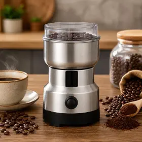 Moedor de Café Elétrico Inox 200W Multifuncional para Grãos, Temperos, Especiarias, Sementes e Nozes | Moagem Rápida e Uniforme | Compacto, Fácil de Limpar e Armazenar | 220V