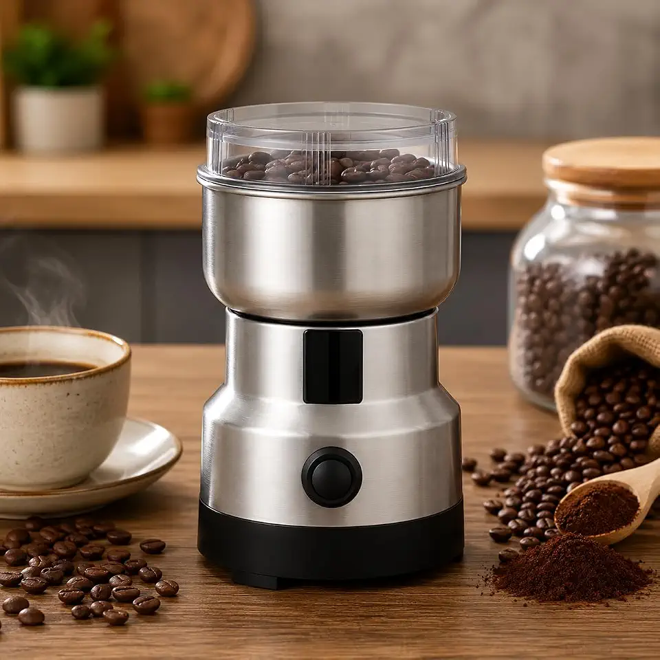 Moedor de Café Elétrico Inox 200W Multifuncional para Grãos, Temperos, Especiarias, Sementes e Nozes | Moagem Rápida e Uniforme | Compacto, Fácil de Limpar e Armazenar | 220V