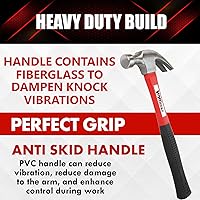 Vista 5 de YIYITOOLS Martillo de garra con mango de fibra de vidrio – 16-oz, rojo y negro (YY-1-003)