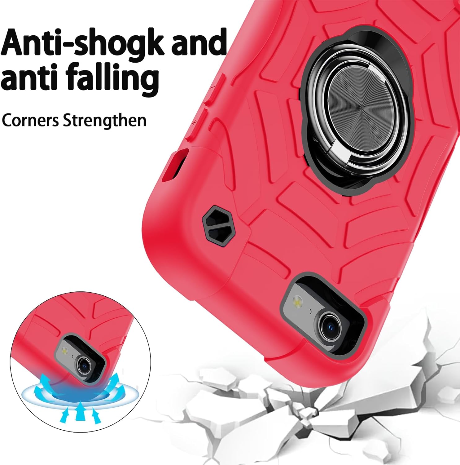 KCJ for iPhone SE Case 2022/2020, iPhone 8/7/6/6S Case, with [2×Screen Protectors][Ring Stand] Soft Silicone+Hard PC Full Body Protection Heavy Duty Phone Case 4.7 inch