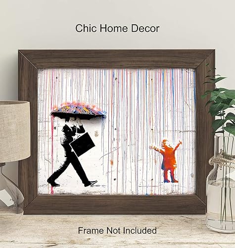 Miniatura 2 de Banksy - Póster de graffiti cantando bajo la lluvia, arte callejero de 8 x 10, decoración de habitación, decoración de pared, regalo inspirador