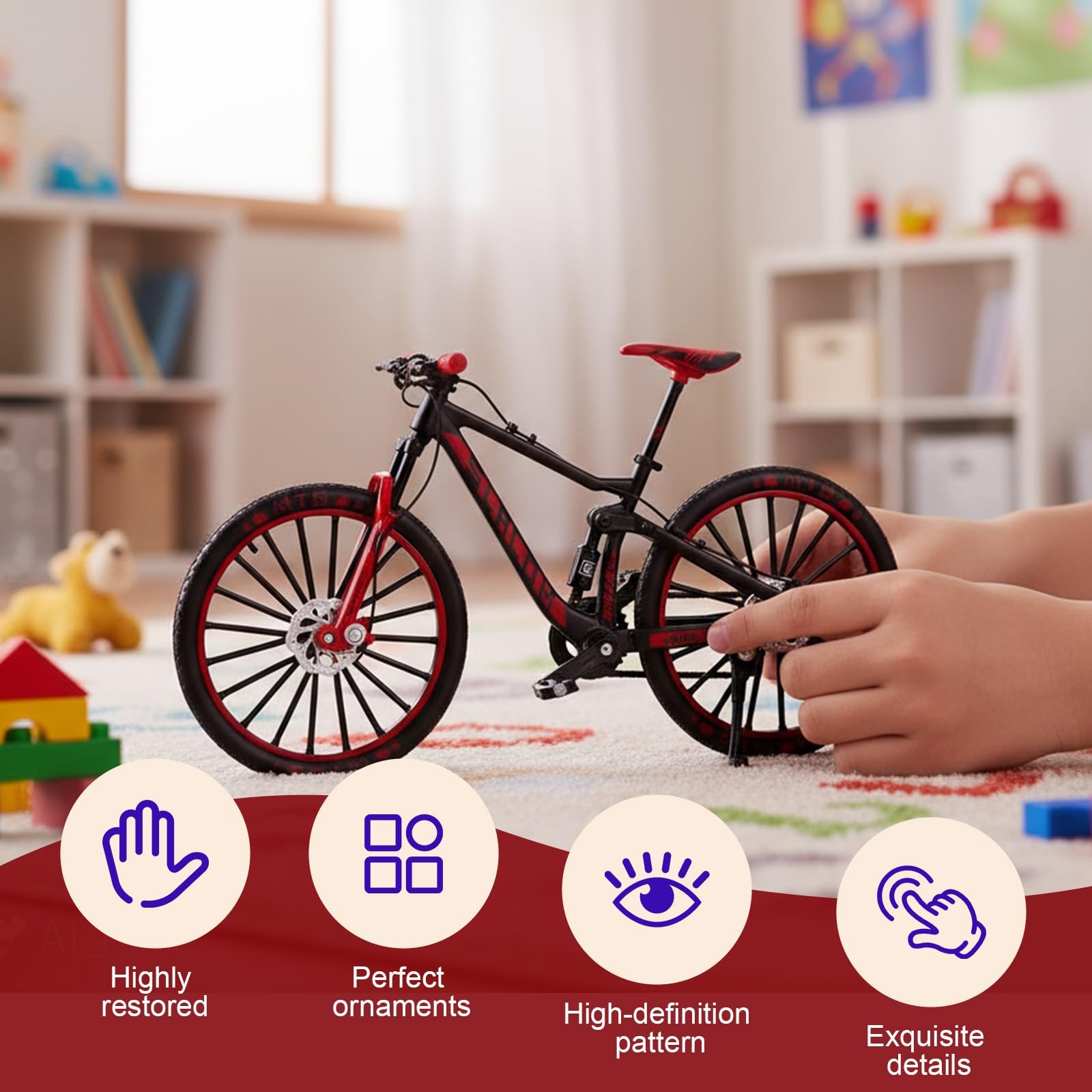 Finger BMX Bicicletta Modello 1:10 - Miniatura Mountain Bike in Lega, Decorazione realistica Bicicletta da collezione & Regalo per adulti