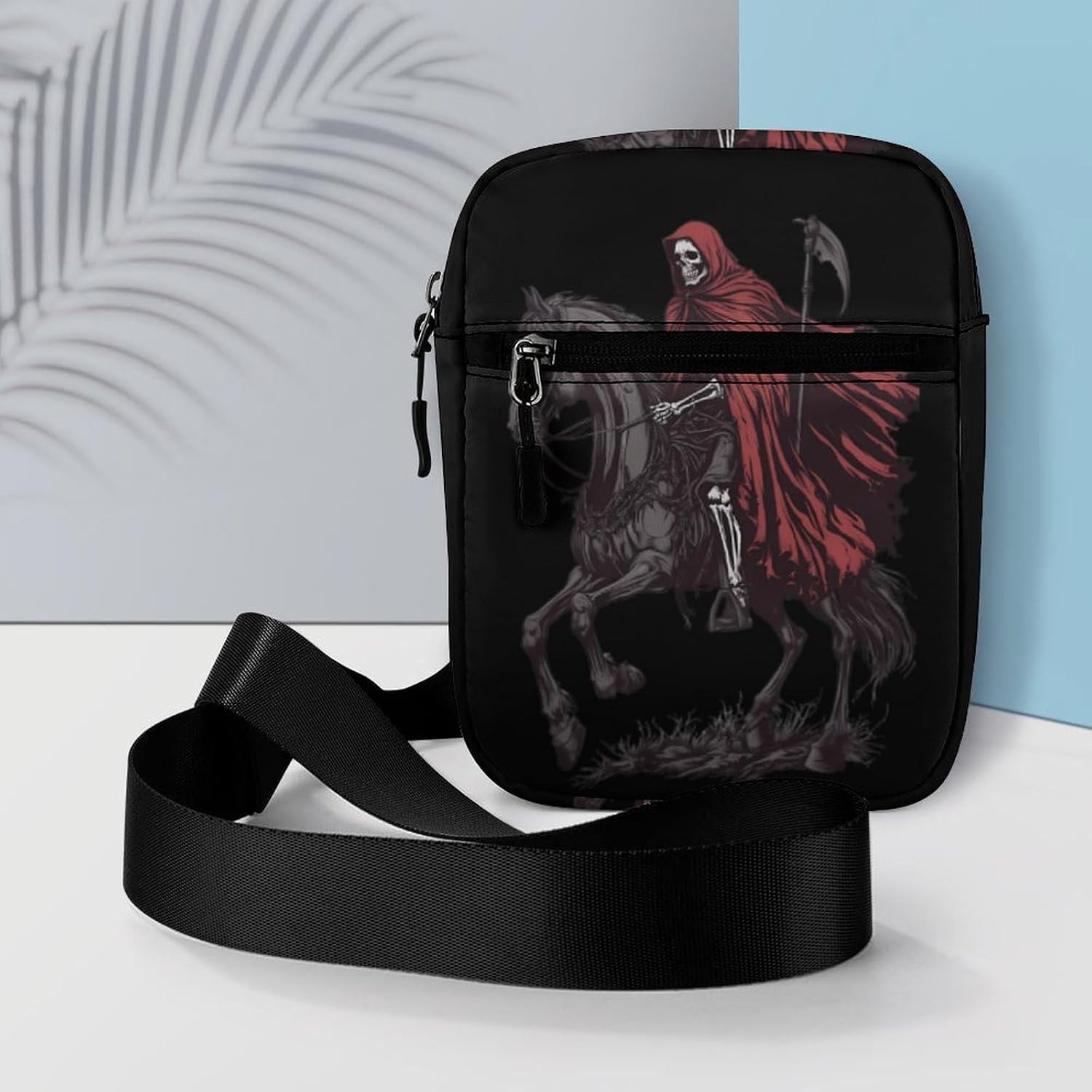 Grim Reaper Skeleton Riding Horse Small Crossbody Bag Sling Shoulder Satchel