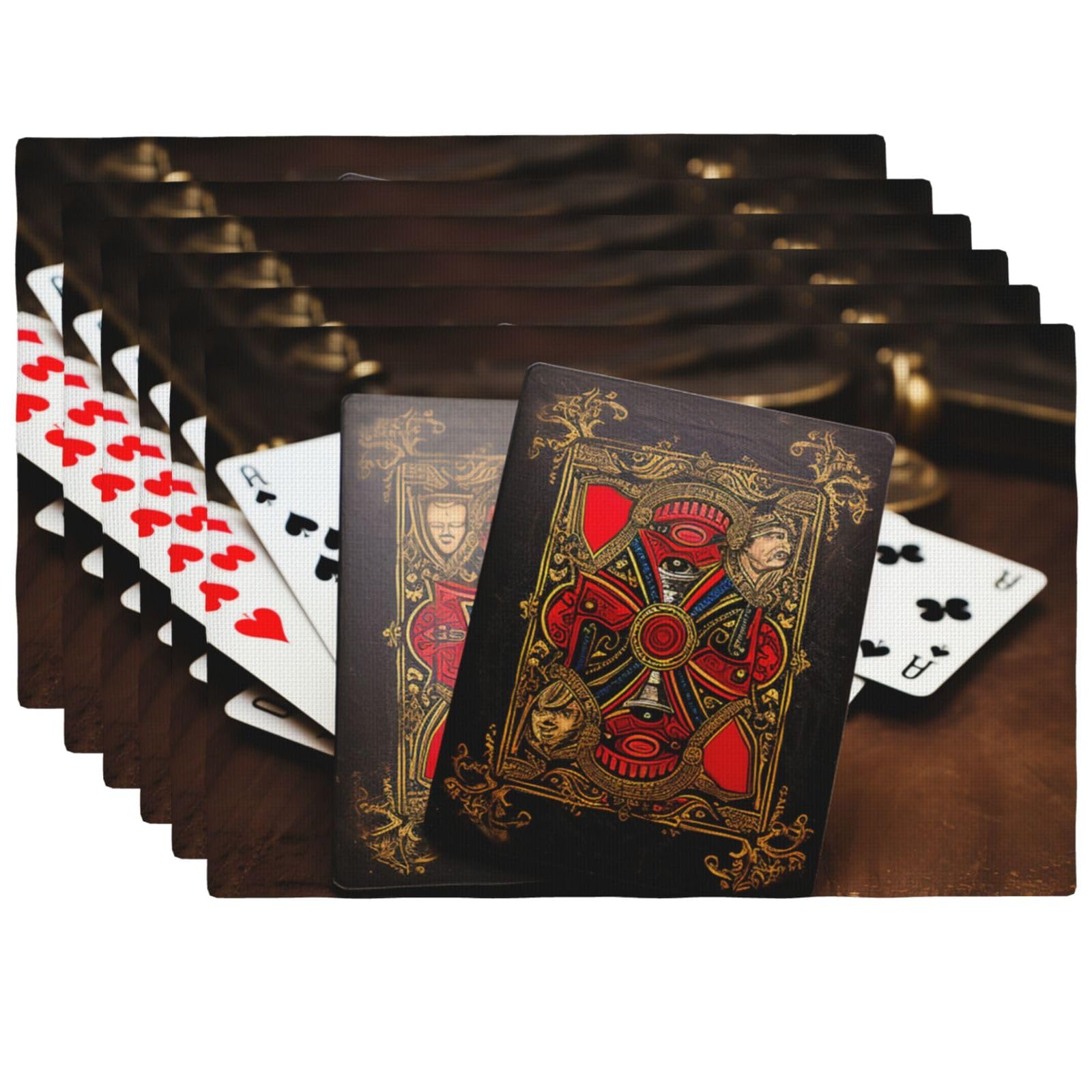 Sets de table en lin synthétique anti-chaleur lavables 45,7x30,5cm motif cartes à jouer