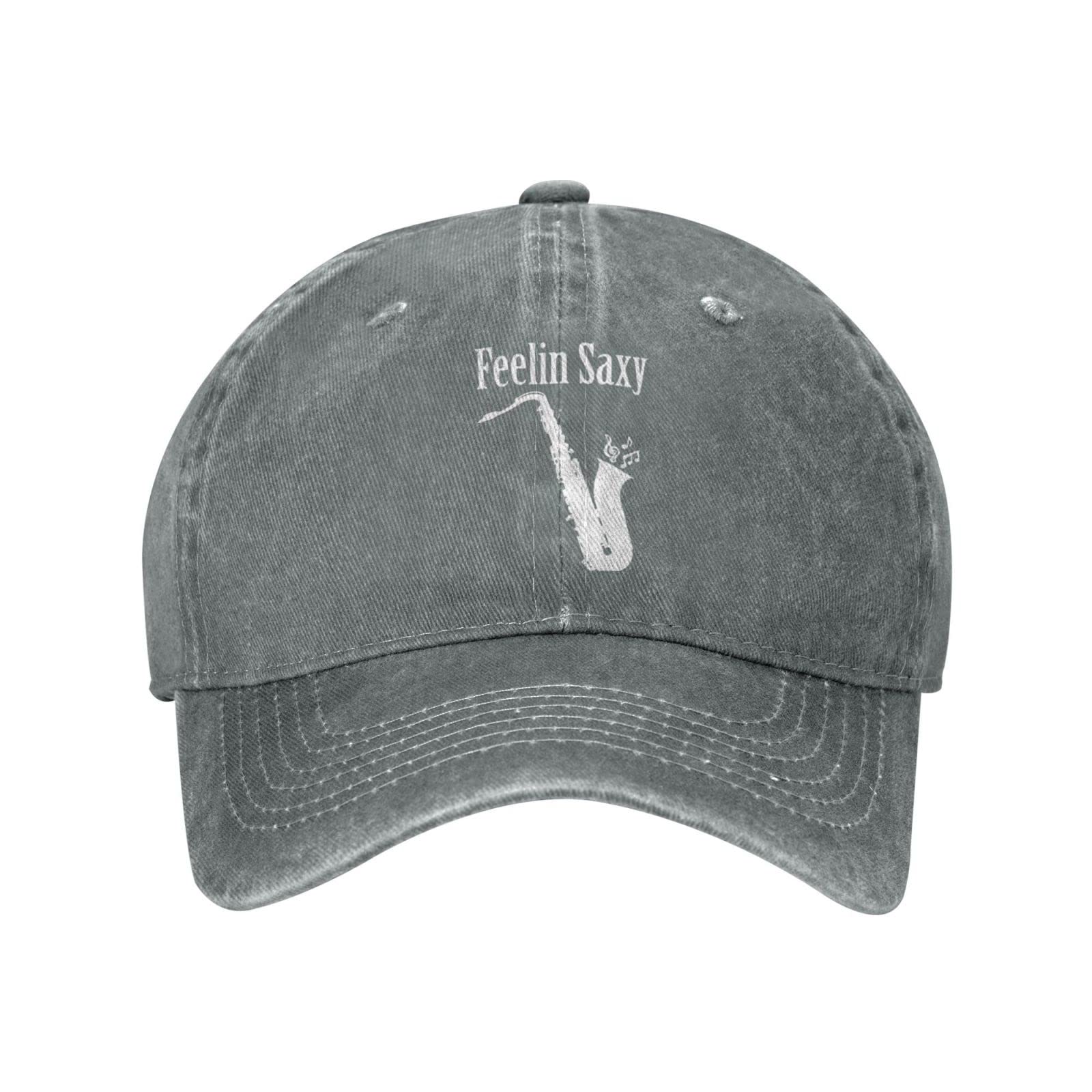 Lsjuee Unisex Gray Feelin Saxophone Cowboy Hat Baseball Caps Adjustable Sports Golf Denim Casquette Cap Black