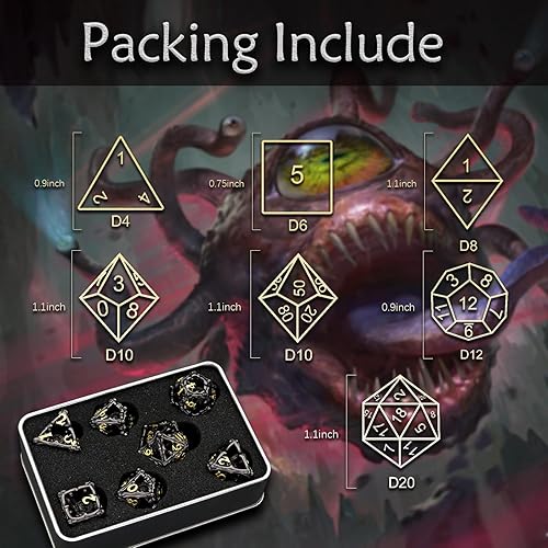 Miniatura 5 de Beholder - Juego de dados DND, dados de ojo de dragón, ZHOORQI 7 piezas, juego de dados poliédricos para Calabozos y Dragones, RPG, regalos DND de