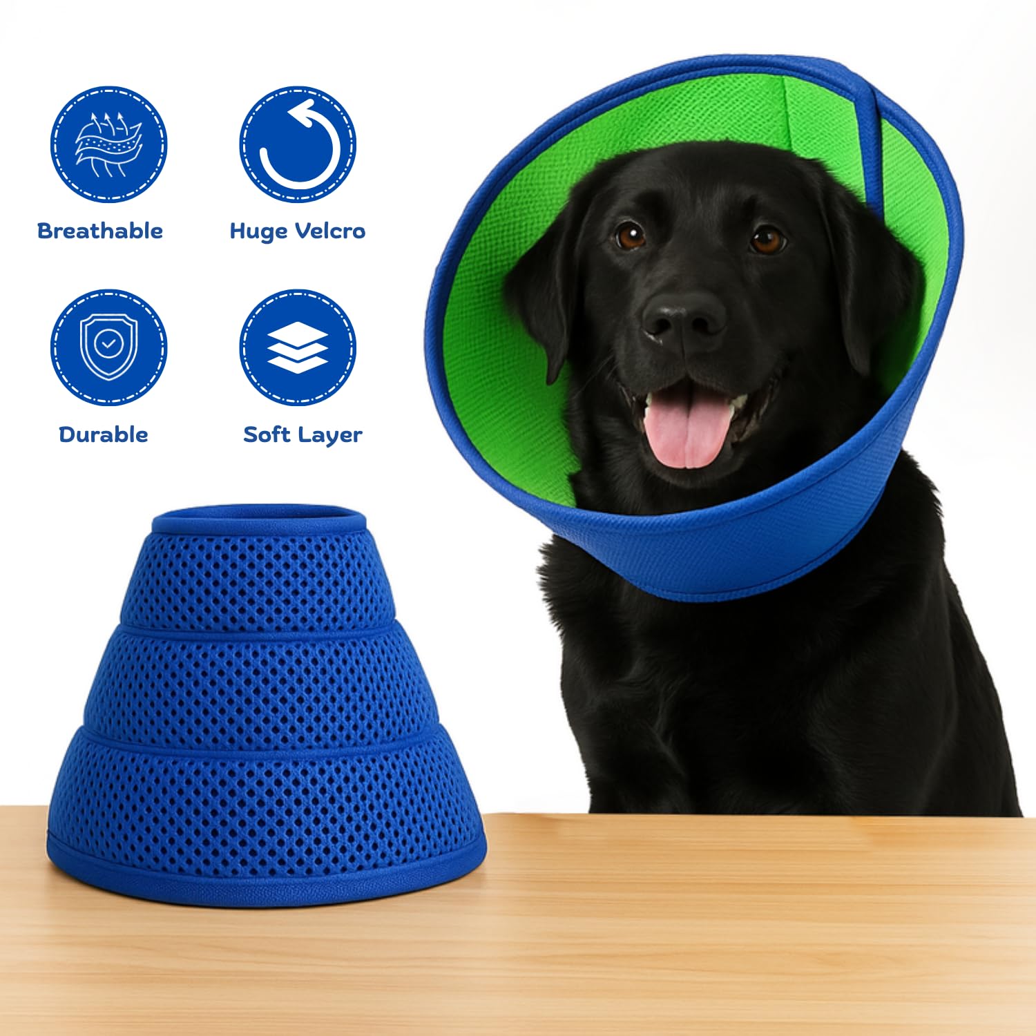 Dog Cone Collar (Green&Blue, S (23-27cm)) - Image 3