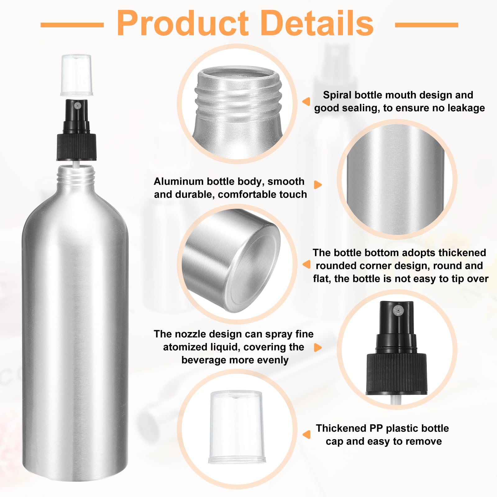 HARFINGTON 3 x Aluminium-Sprühflaschen mit feinem Nebel, 500 ml, Metall, klein, nachfüllbar, Reisebehälter mit schwarzem Kunststoff-Düsendeckel für Parfüm, Hautpflege, Kosmetik, Aufbewahrungsflasche