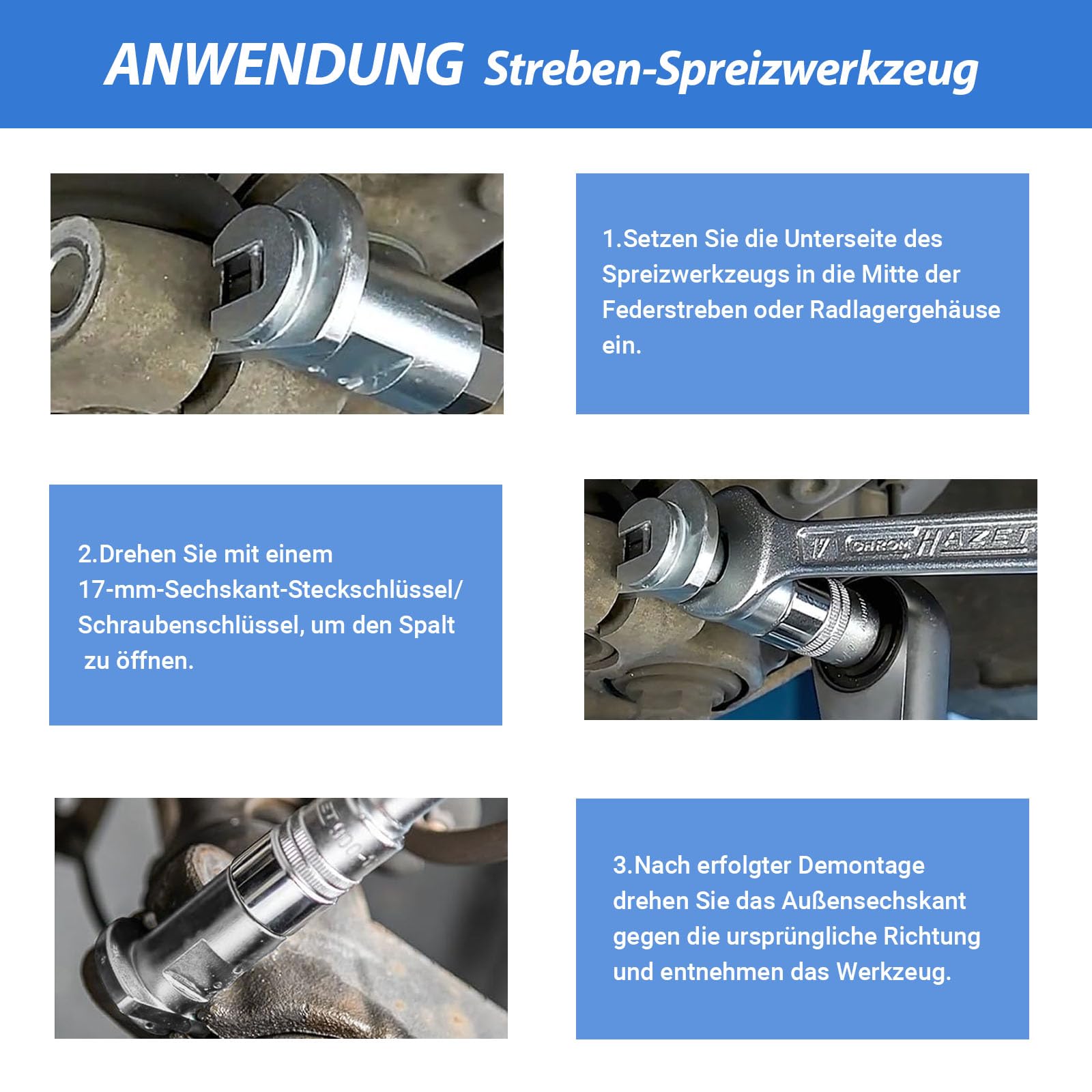Federbein-Spreizer-Set 5-TLG., inkl. Handschuhen & Schraubenschlüssel, Federspanner-Werkzeug für Stoßdämpfer-Arbeiten-Nur mit 10mm Werkzeug, max. 13Nm(Schwarz)