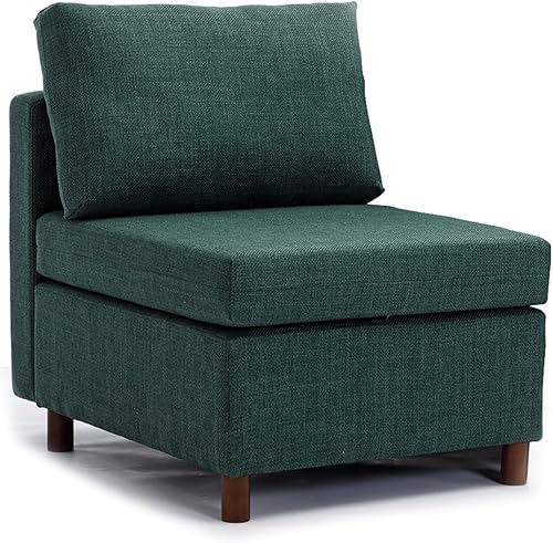 LIADTOP Módulo medio de tela de lino para sofá modular seccional, silla sin brazos, fundas de cojín extraíbles y no lavables, color verde