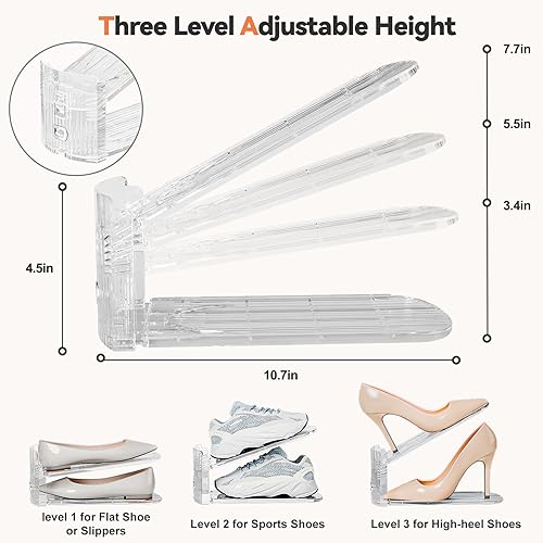 Miniatura 3 de Neprock Organizador de ranuras para zapatos para armario, paquete de 20 apiladores de zapatos de acrílico, soporte para zapatos, 3 niveles